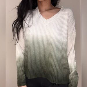 Topshop Ombre Green and Cream V-Neck Sweater